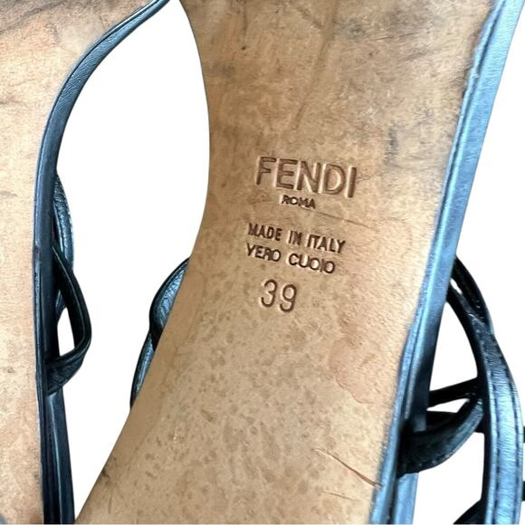 Fendi Women’s Ava Black Leather Crocodile Strappy Sandals Stiletto Heels Size 39 - Picture 11 of 15